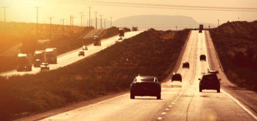 Trucks on Desert Highway