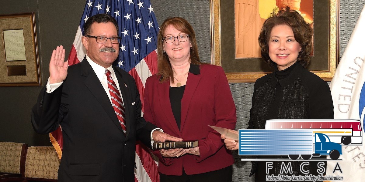 U.S. Secretary of Transportation Elaine L. Chao swears in Raymond P. Martinez as Administrator of the Federal Motor Carriers Safety Administration