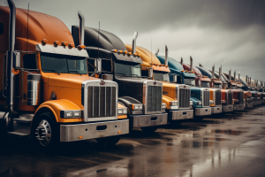 Fleet lineup in rain on asphalt