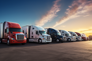 Truck fleet at sunset