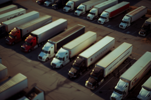 Artistic image of trucks from above parked in parking lot