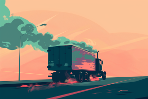 Truck emissions coming from truck on road in artistic render