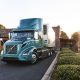 Volvo Trucks North America VNR-Electric being used for deliveries to store in sunset