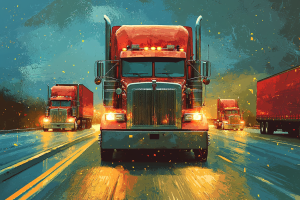 Artistic Render of Trucks on road and dusk