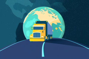 Render of big Rig in front of earth