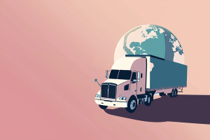 Render of big Rig in front of earth