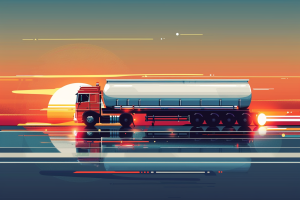 Artistic render of a Rig and tanker transporting on road