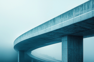 Concrete bridge in fog