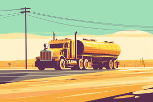 Artistic render of a Rig and tanker transporting on road